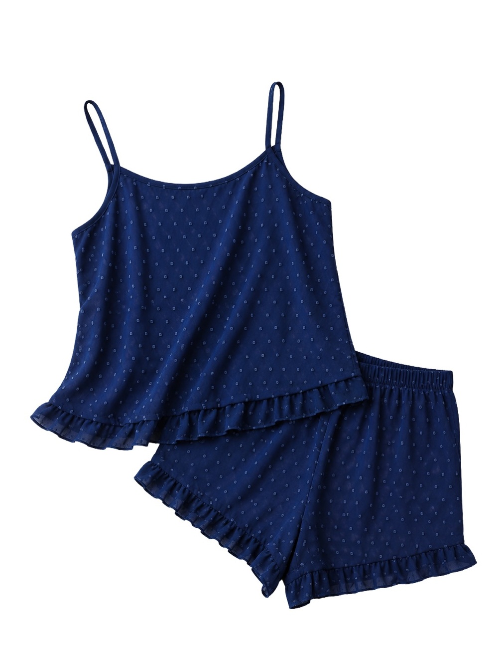 Navy Blue Swiss Dot Ruffle Cami Pajama Set Women’s S/M